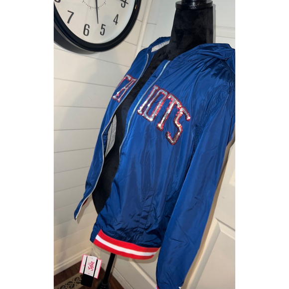 New Patriots Sequin Waterproof Hooded Bomber Jacket - Picture 8 of 11